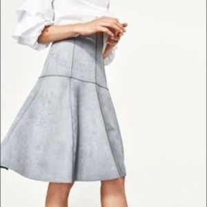 Zara grey faux suede A-line skirt